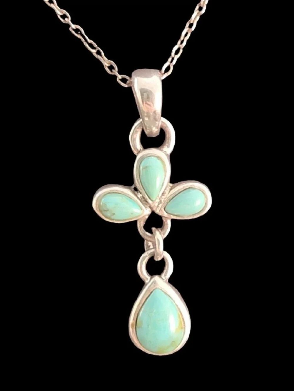 Barse Sterling Three Pear Bezel Set Turquoise Dangle Drop Pendant Necklace NEW